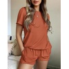 image:imageEkouaer Womens Pajamas 2 Piece Ribbed Knit Pjs Short Sleeve Sleepwear Set Summer Soft Pajamas Set Casual Lounge SetsBrick Red