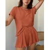 image:imageEkouaer Womens Pajamas 2 Piece Ribbed Knit Pjs Short Sleeve Sleepwear Set Summer Soft Pajamas Set Casual Lounge SetsBrick Red