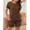 image:imageEkouaer Womens Pajamas 2 Piece Ribbed Knit Pjs Short Sleeve Sleepwear Set Summer Soft Pajamas Set Casual Lounge SetsBrown