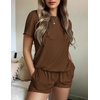 image:imageEkouaer Womens Pajamas 2 Piece Ribbed Knit Pjs Short Sleeve Sleepwear Set Summer Soft Pajamas Set Casual Lounge SetsBrown