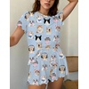 image:imageEkouaer Womens Pajamas 2 Piece Ribbed Knit Pjs Short Sleeve Sleepwear Set Summer Soft Pajamas Set Casual Lounge SetsCats