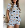 image:imageEkouaer Womens Pajamas 2 Piece Ribbed Knit Pjs Short Sleeve Sleepwear Set Summer Soft Pajamas Set Casual Lounge SetsCats