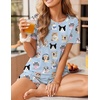 image:imageEkouaer Womens Pajamas 2 Piece Ribbed Knit Pjs Short Sleeve Sleepwear Set Summer Soft Pajamas Set Casual Lounge SetsCats
