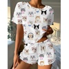 image:imageEkouaer Womens Pajamas 2 Piece Ribbed Knit Pjs Short Sleeve Sleepwear Set Summer Soft Pajamas Set Casual Lounge SetsCute Cat