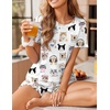 image:imageEkouaer Womens Pajamas 2 Piece Ribbed Knit Pjs Short Sleeve Sleepwear Set Summer Soft Pajamas Set Casual Lounge SetsCute Cat
