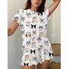 image:imageEkouaer Womens Pajamas 2 Piece Ribbed Knit Pjs Short Sleeve Sleepwear Set Summer Soft Pajamas Set Casual Lounge SetsCute Cat