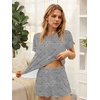 image:imageEkouaer Womens Pajamas 2 Piece Ribbed Knit Pjs Short Sleeve Sleepwear Set Summer Soft Pajamas Set Casual Lounge SetsGrey Bow