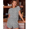image:imageEkouaer Womens Pajamas 2 Piece Ribbed Knit Pjs Short Sleeve Sleepwear Set Summer Soft Pajamas Set Casual Lounge SetsGrey Bow