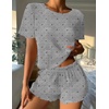 image:imageEkouaer Womens Pajamas 2 Piece Ribbed Knit Pjs Short Sleeve Sleepwear Set Summer Soft Pajamas Set Casual Lounge SetsGrey Bow