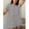 image:imageEkouaer Womens Pajamas 2 Piece Ribbed Knit Pjs Short Sleeve Sleepwear Set Summer Soft Pajamas Set Casual Lounge SetsGrey Bow