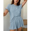 image:imageEkouaer Womens Pajamas 2 Piece Ribbed Knit Pjs Short Sleeve Sleepwear Set Summer Soft Pajamas Set Casual Lounge SetsLight Blue