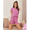 image:imageEkouaer Womens Pajamas 2 Piece Ribbed Knit Pjs Short Sleeve Sleepwear Set Summer Soft Pajamas Set Casual Lounge SetsPink