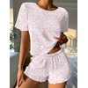 image:imageEkouaer Womens Pajamas 2 Piece Ribbed Knit Pjs Short Sleeve Sleepwear Set Summer Soft Pajamas Set Casual Lounge SetsPink Leopard