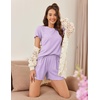 image:imageEkouaer Womens Pajamas 2 Piece Ribbed Knit Pjs Short Sleeve Sleepwear Set Summer Soft Pajamas Set Casual Lounge SetsPurple