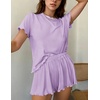 image:imageEkouaer Womens Pajamas 2 Piece Ribbed Knit Pjs Short Sleeve Sleepwear Set Summer Soft Pajamas Set Casual Lounge SetsPurple