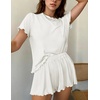 image:imageEkouaer Womens Pajamas 2 Piece Ribbed Knit Pjs Short Sleeve Sleepwear Set Summer Soft Pajamas Set Casual Lounge SetsWhite
