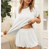 image:imageEkouaer Womens Pajamas 2 Piece Ribbed Knit Pjs Short Sleeve Sleepwear Set Summer Soft Pajamas Set Casual Lounge SetsWhite