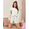 image:imageEkouaer Womens Pajamas 2 Piece Ribbed Knit Pjs Short Sleeve Sleepwear Set Summer Soft Pajamas Set Casual Lounge SetsWhite