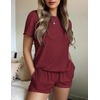 image:imageEkouaer Womens Pajamas 2 Piece Ribbed Knit Pjs Short Sleeve Sleepwear Set Summer Soft Pajamas Set Casual Lounge SetsWine Red