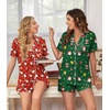 image:imageEkouaer Womens Pajamas Set 2 Pack Button Down Summer Sleepwear Short Sleeve Comfy Pjs Loungewear SetChristmas RedChristmas Green