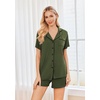 image:imageEkouaer Womens Pajamas Set 2 Pack Button Down Summer Sleepwear Short Sleeve Comfy Pjs Loungewear SetDeep GreenArmy Green