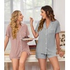 image:imageEkouaer Womens Pajamas Set 2 Pack Button Down Summer Sleepwear Short Sleeve Comfy Pjs Loungewear SetDusty PinkLight Gray