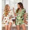 image:imageEkouaer Womens Pajamas Set 2 Pack Button Down Summer Sleepwear Short Sleeve Comfy Pjs Loungewear SetGreen Cat PrintChampagne Dog Print