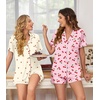 image:imageEkouaer Womens Pajamas Set 2 Pack Button Down Summer Sleepwear Short Sleeve Comfy Pjs Loungewear SetLight Yellow CherryPink Cherry
