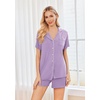 image:imageEkouaer Womens Pajamas Set 2 Pack Button Down Summer Sleepwear Short Sleeve Comfy Pjs Loungewear SetLilacPink