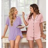 image:imageEkouaer Womens Pajamas Set 2 Pack Button Down Summer Sleepwear Short Sleeve Comfy Pjs Loungewear SetLilacPink