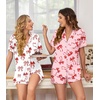 image:imageEkouaer Womens Pajamas Set 2 Pack Button Down Summer Sleepwear Short Sleeve Comfy Pjs Loungewear SetPink BowWhite Bow