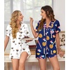 image:imageEkouaer Womens Pajamas Set 2 Pack Button Down Summer Sleepwear Short Sleeve Comfy Pjs Loungewear SetWhite Cocktail GlassNavy Baseball