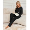 image:imageEkouaer Womens Pajamas Set 2 Piece Lounge Sets Ribbed Knit Button Down Pjs Set Fleece Long Sleeve SleepwearBlack