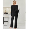 image:imageEkouaer Womens Pajamas Set 2 Piece Lounge Sets Ribbed Knit Button Down Pjs Set Fleece Long Sleeve SleepwearBlack