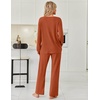 image:imageEkouaer Womens Pajamas Set 2 Piece Lounge Sets Ribbed Knit Button Down Pjs Set Fleece Long Sleeve SleepwearBrick Red