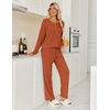 image:imageEkouaer Womens Pajamas Set 2 Piece Lounge Sets Ribbed Knit Button Down Pjs Set Fleece Long Sleeve SleepwearBrick Red