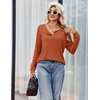 image:imageEkouaer Womens Pajamas Set 2 Piece Lounge Sets Ribbed Knit Button Down Pjs Set Fleece Long Sleeve SleepwearBrick Red
