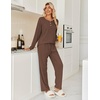 image:imageEkouaer Womens Pajamas Set 2 Piece Lounge Sets Ribbed Knit Button Down Pjs Set Fleece Long Sleeve SleepwearBrown