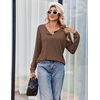 image:imageEkouaer Womens Pajamas Set 2 Piece Lounge Sets Ribbed Knit Button Down Pjs Set Fleece Long Sleeve SleepwearBrown