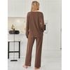 image:imageEkouaer Womens Pajamas Set 2 Piece Lounge Sets Ribbed Knit Button Down Pjs Set Fleece Long Sleeve SleepwearBrown