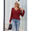 image:imageEkouaer Womens Pajamas Set 2 Piece Lounge Sets Ribbed Knit Button Down Pjs Set Fleece Long Sleeve SleepwearBurgundy