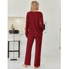 image:imageEkouaer Womens Pajamas Set 2 Piece Lounge Sets Ribbed Knit Button Down Pjs Set Fleece Long Sleeve SleepwearBurgundy