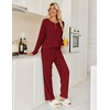 image:imageEkouaer Womens Pajamas Set 2 Piece Lounge Sets Ribbed Knit Button Down Pjs Set Fleece Long Sleeve SleepwearBurgundy