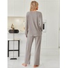 image:imageEkouaer Womens Pajamas Set 2 Piece Lounge Sets Ribbed Knit Button Down Pjs Set Fleece Long Sleeve SleepwearCharcoal Gray