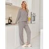 image:imageEkouaer Womens Pajamas Set 2 Piece Lounge Sets Ribbed Knit Button Down Pjs Set Fleece Long Sleeve SleepwearCharcoal Gray