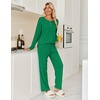 image:imageEkouaer Womens Pajamas Set 2 Piece Lounge Sets Ribbed Knit Button Down Pjs Set Fleece Long Sleeve SleepwearForest Green