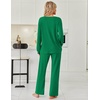 image:imageEkouaer Womens Pajamas Set 2 Piece Lounge Sets Ribbed Knit Button Down Pjs Set Fleece Long Sleeve SleepwearForest Green