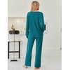 image:imageEkouaer Womens Pajamas Set 2 Piece Lounge Sets Ribbed Knit Button Down Pjs Set Fleece Long Sleeve SleepwearGreen