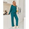 image:imageEkouaer Womens Pajamas Set 2 Piece Lounge Sets Ribbed Knit Button Down Pjs Set Fleece Long Sleeve SleepwearGreen