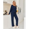 image:imageEkouaer Womens Pajamas Set 2 Piece Lounge Sets Ribbed Knit Button Down Pjs Set Fleece Long Sleeve SleepwearNavy Blue